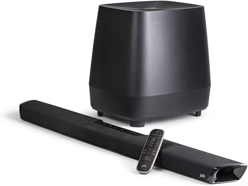 Black Wireless Surround Sound Bar with Subwoofer and Two Speakers H10819