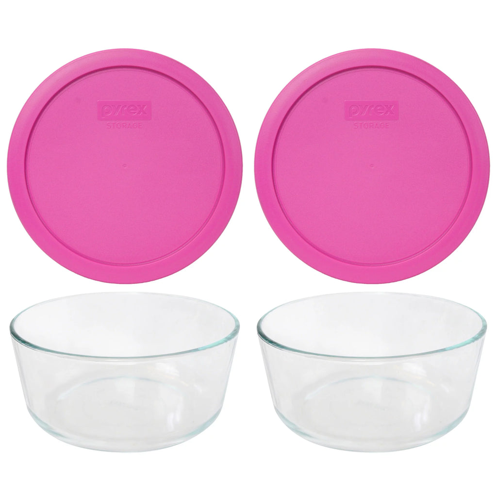 7-Cup Round Glass Food Storage Bowl with Pink Lid, 2-Pack T68830