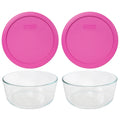 7-Cup Round Glass Food Storage Bowl with Pink Lid, 2-Pack T68830