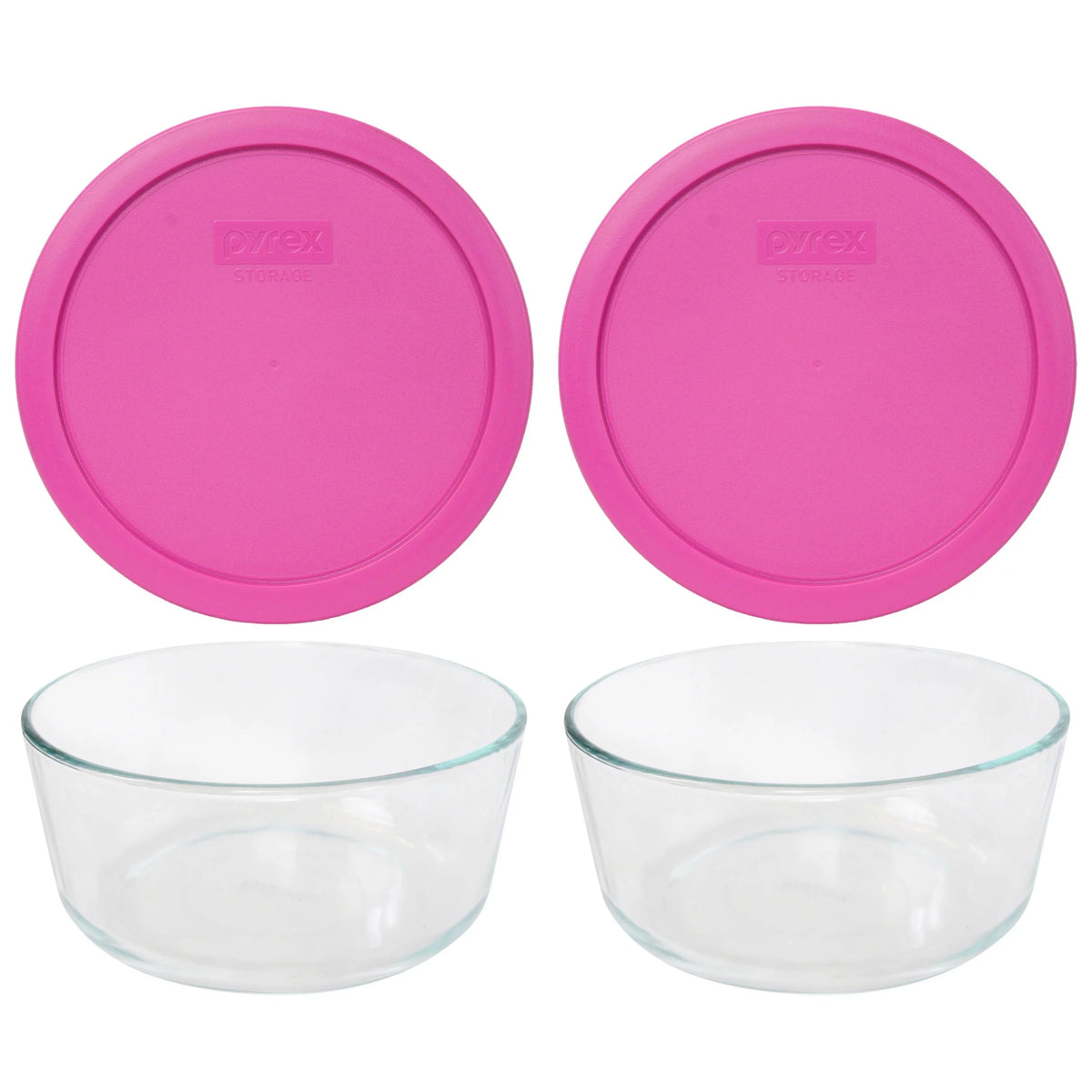 7-Cup Round Glass Food Storage Bowl with Pink Lid, 2-Pack T68830