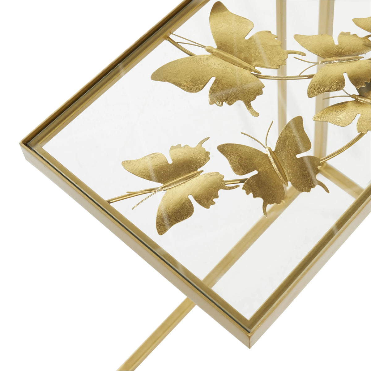 18" x 25" Gold Metal Accent Table with Clear Glass Top F402620
