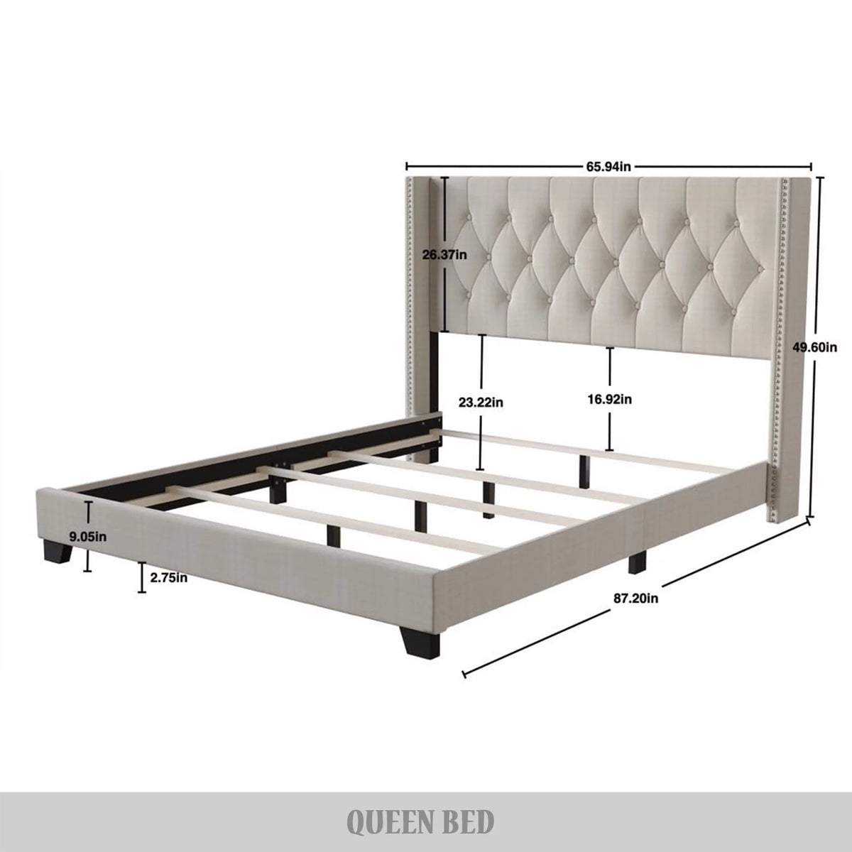 Blue Linen Upholstered Wingback Bed P125696