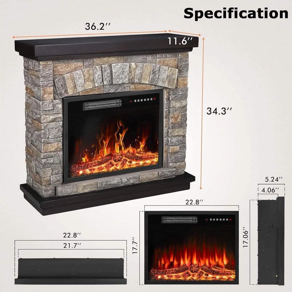 Electric Fireplace with Mantel, 36 inch Freestanding Stone Fireplace Heater TV Stand W691