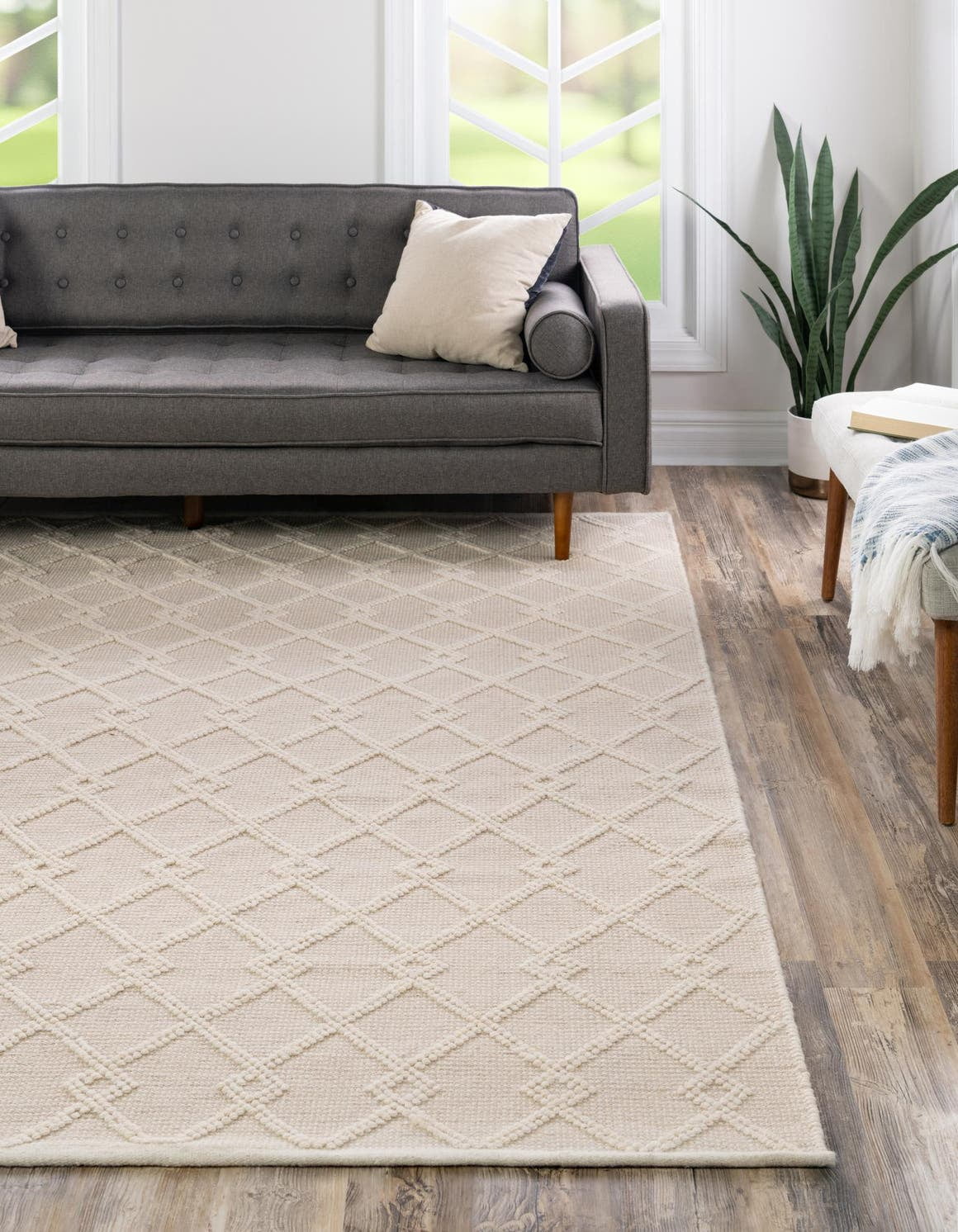 Vanilla Bean Ivory 10' Square Hand Made Geometric Modern Flatweave Rug W3906