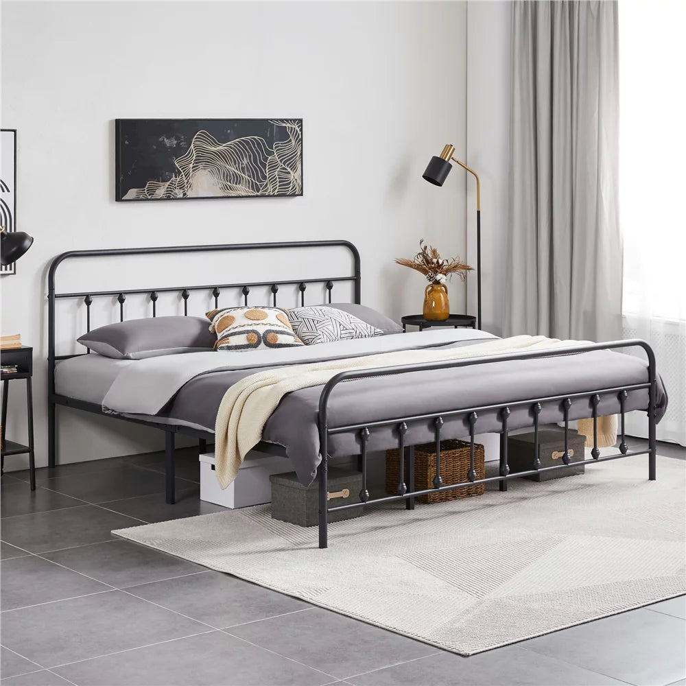 Queen Metal Bed Frame with Headboard & Footboard, White A445696