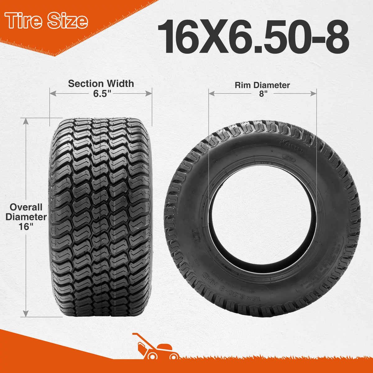 16x6.50-8 Lawn Mower Turf Tires 4Ply Tubeless H2165