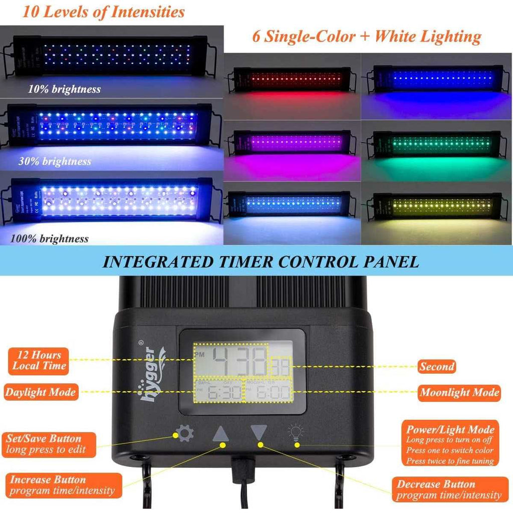 Hygger Auto On Off LED Aquarium Light Extendable 7 Colors Full Spectrum Light Fixture for Freshwater Planted Tank Build Y202165