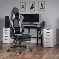 Gray Faux Leather Swiveling PC Racing Game Chair with Footrest X704208