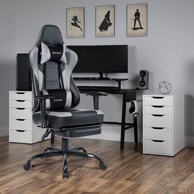 Gray Faux Leather Swiveling PC Racing Game Chair with Footrest X704208