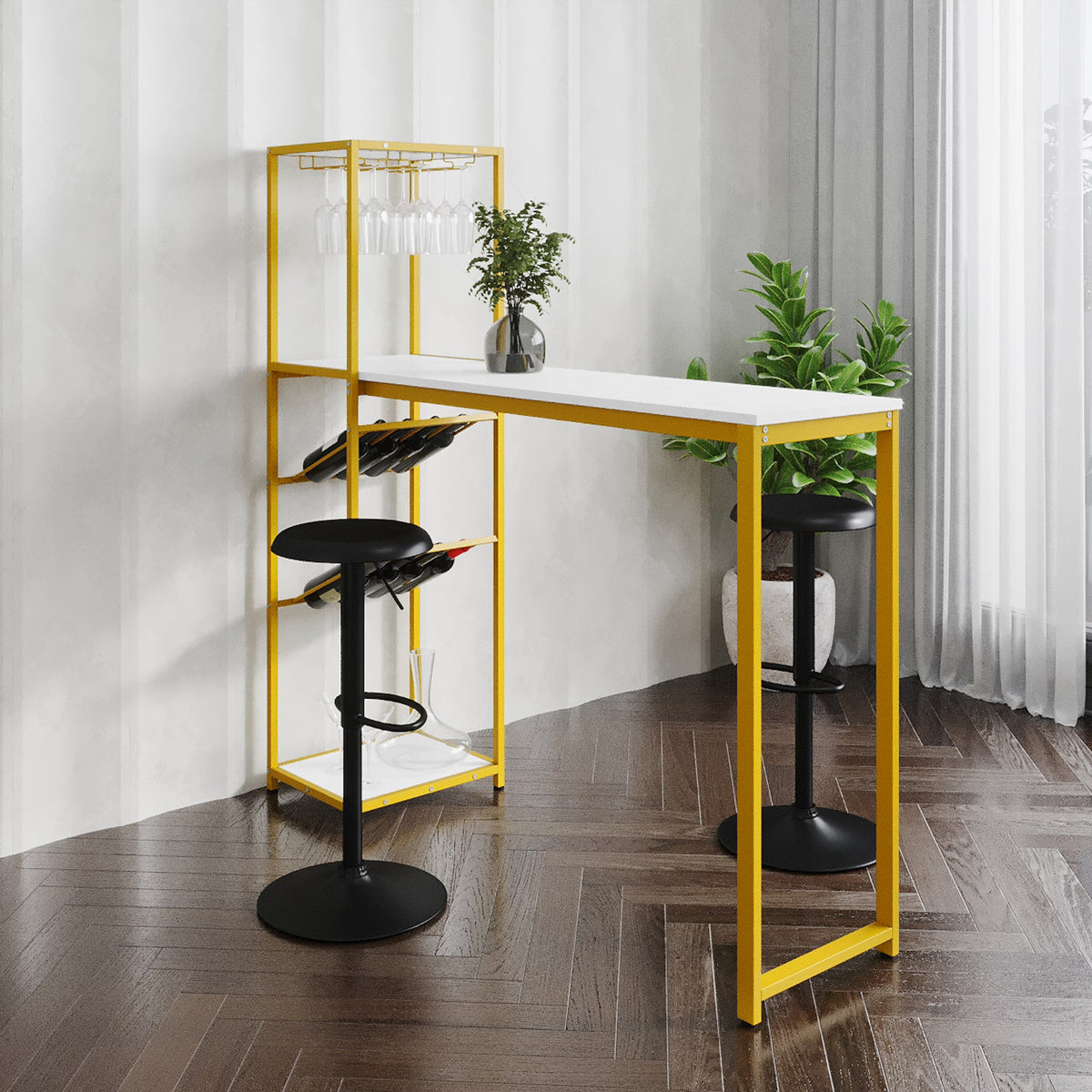 Gold Steel Tube Frame Bar and Wine Table with Faux Marble Melamine Table Top Z27025