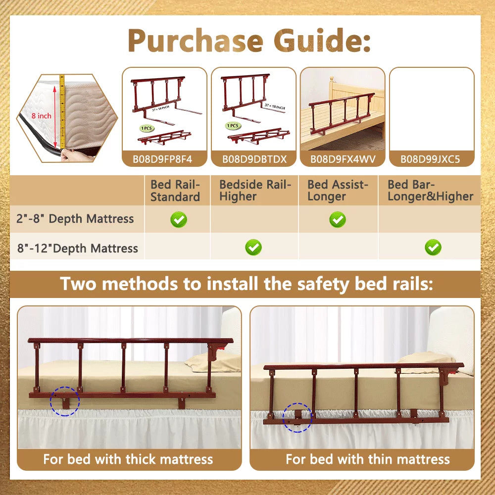 Bed Railing Safety Rails with Bedside Cane Assist Handle X556