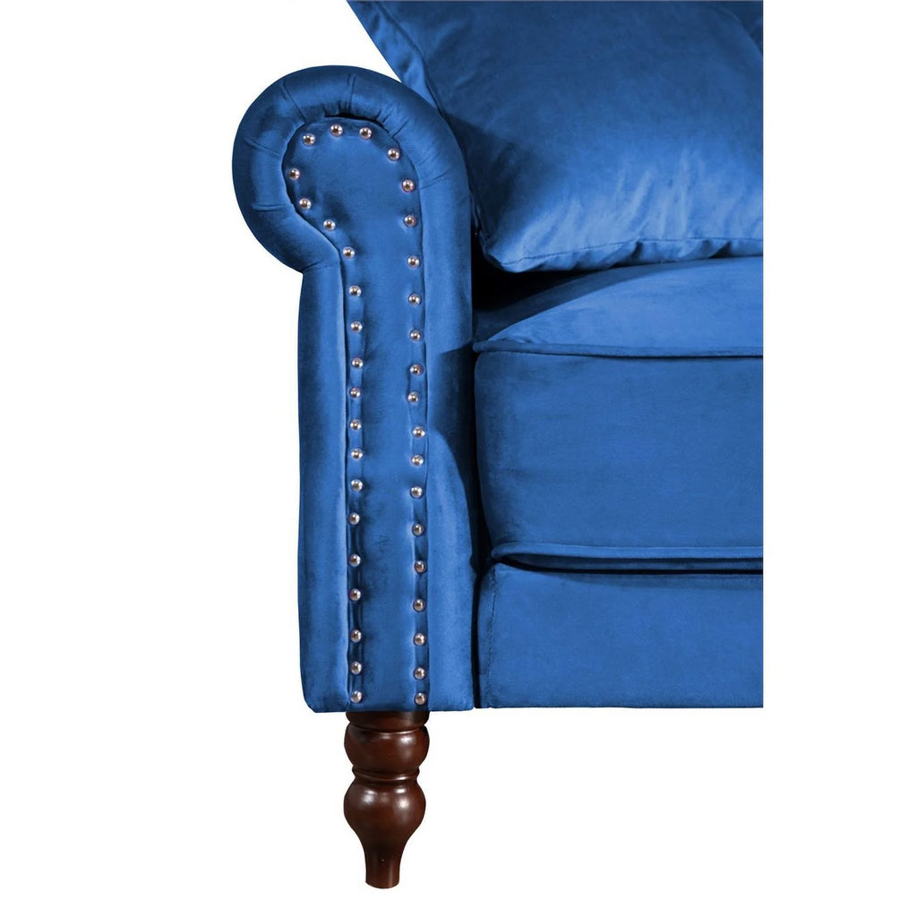 Blue Velvet Convertible Sofa Bed A9106