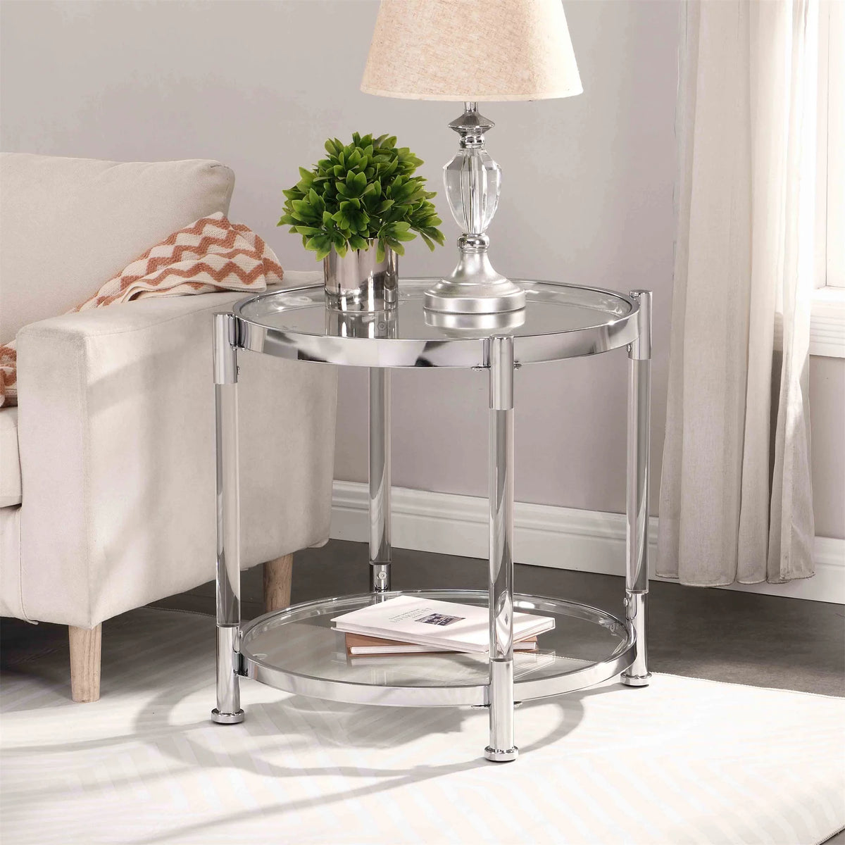 22" Round Acrylic Coffee Table with Metal Legs W382380