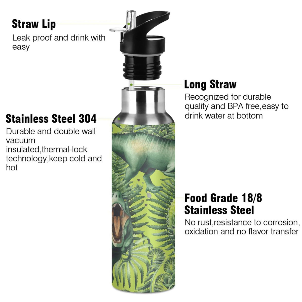 Stainless Steel Insulated Thermos Vacuum Flask Water Bottle with Straw Lid V75163
