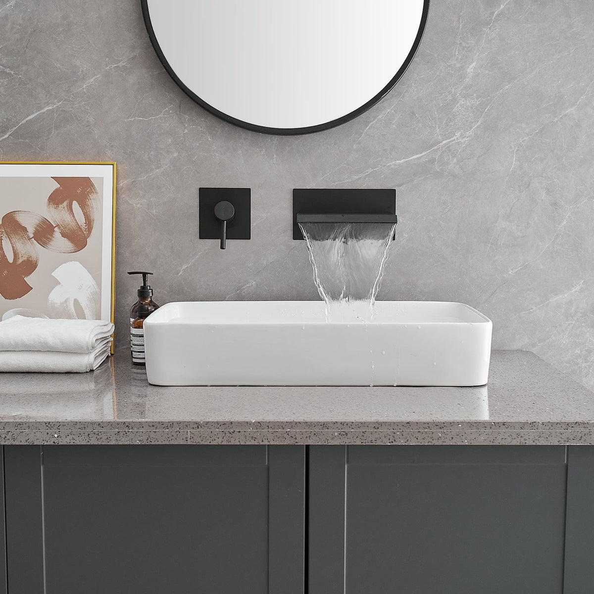 Wall Mount Waterfall Bathroom Faucet Matte Black V186