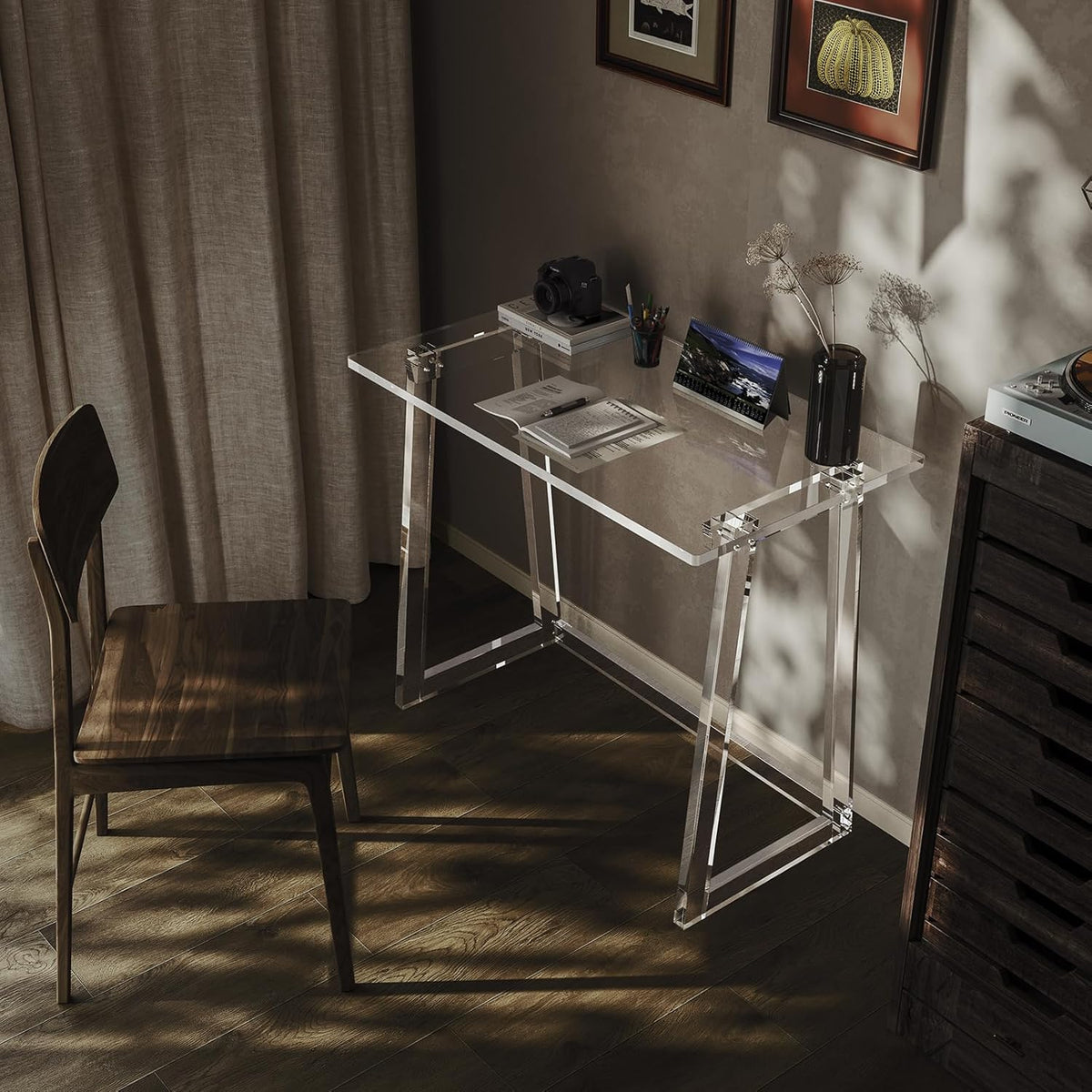 Clear Acrylic Desk 35.4 Inch with Trapezoid-shaped Legs L8781