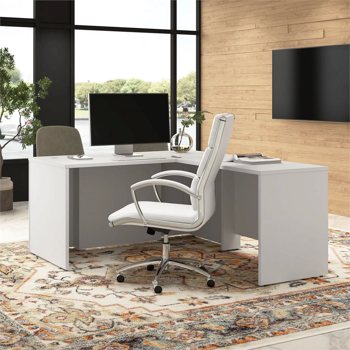 White L-Shaped Executive Desk Z837249