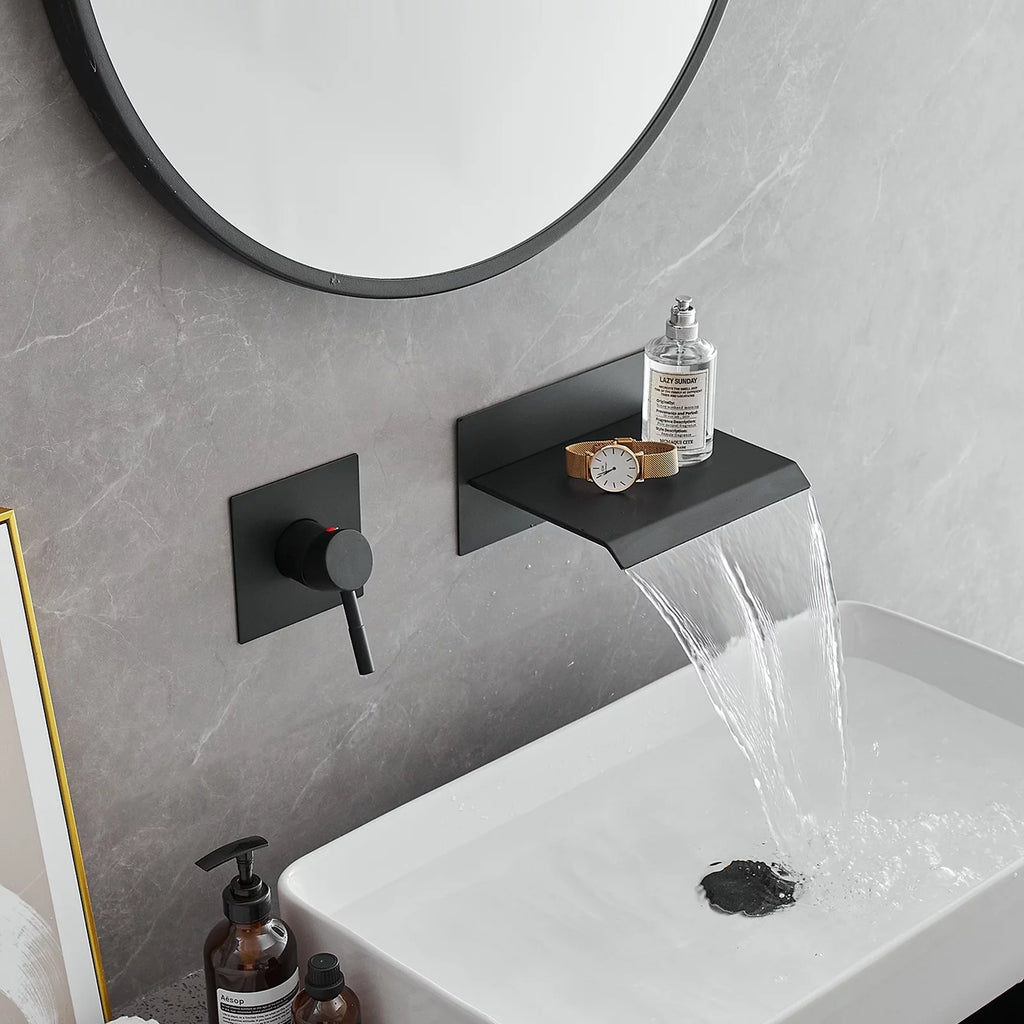 Wall Mount Waterfall Bathroom Faucet Matte Black V186