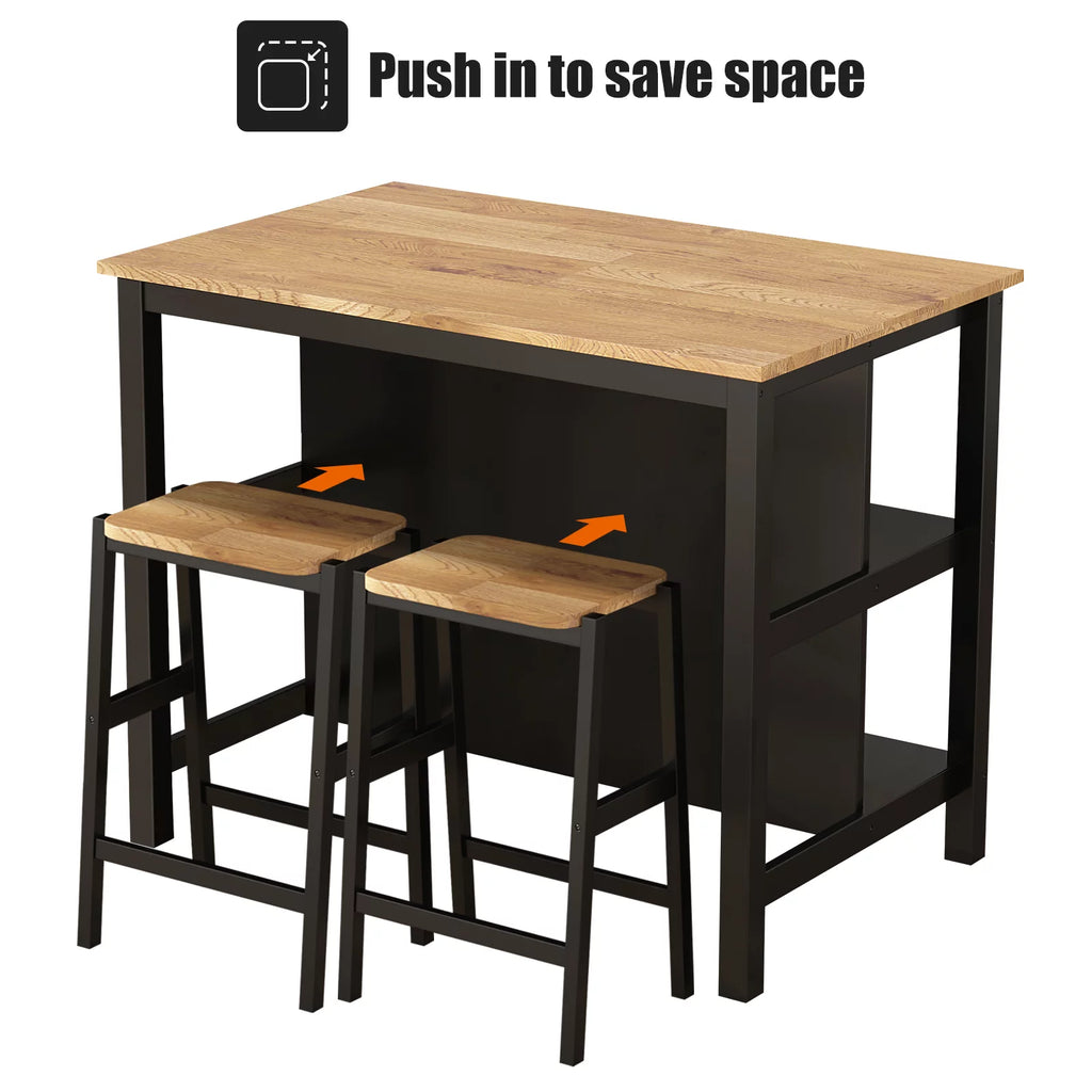 3 PCS RubberWood Dining Table Set with 2 Stools N419