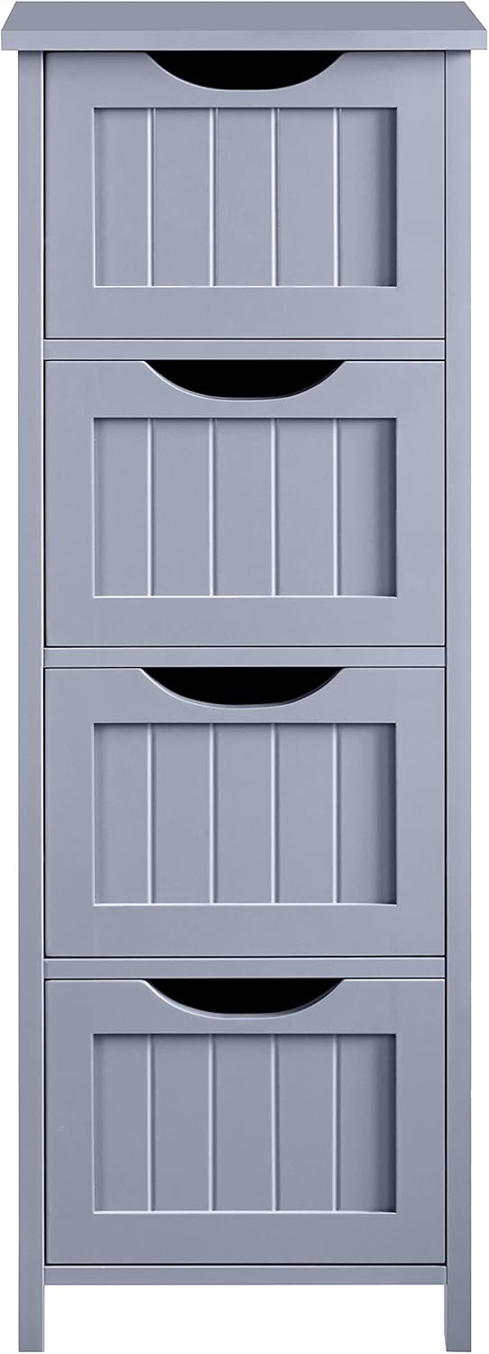 Gray Wood Bathroom Floor Cabinet with 4 Drawers E9303