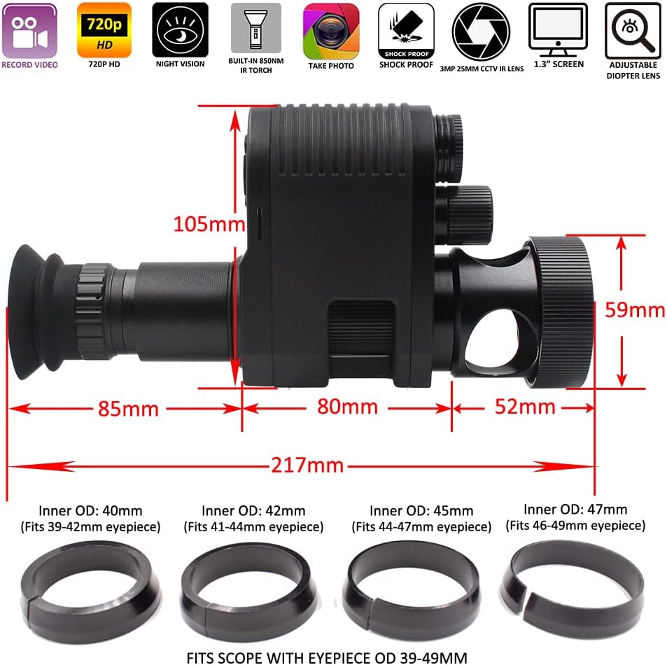 720p HD Digital Hunting Night Vision Scope Camcorder Monocular with 850nm Infrared IR Flashlight and 32G TF Card I2444