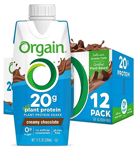 Organic Vegan Protein Shake, Creamy Chocolate, 20g Plant Based Protein, 11 Fl Oz (Pack of 12) Y62984
