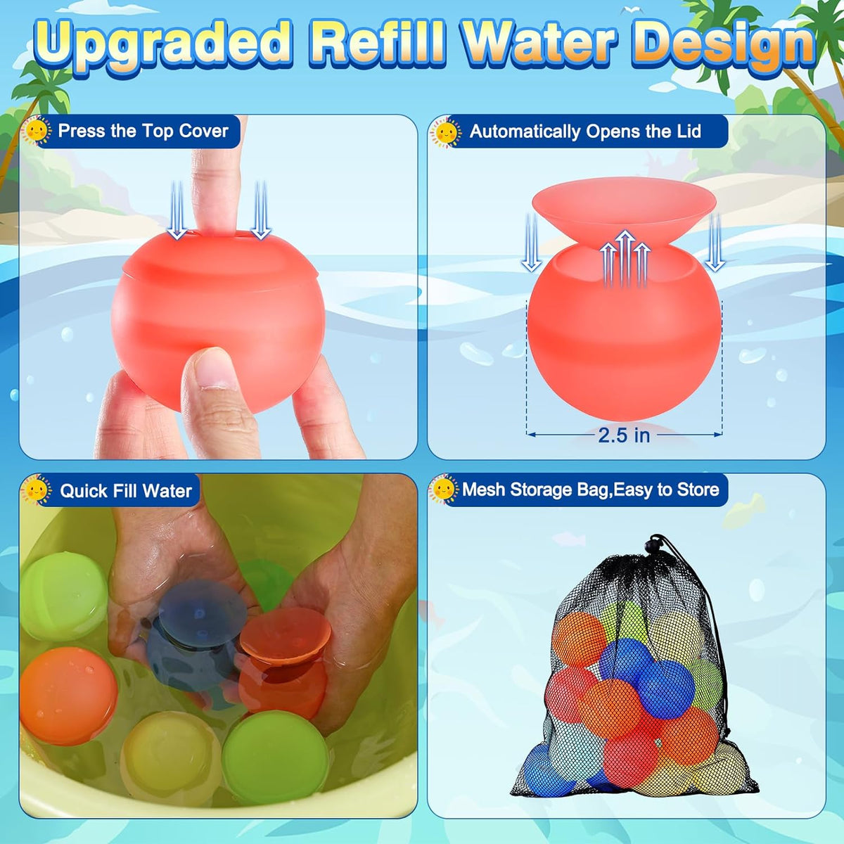 24 PCS Reusable Water Balloons with Mesh Bag H3701