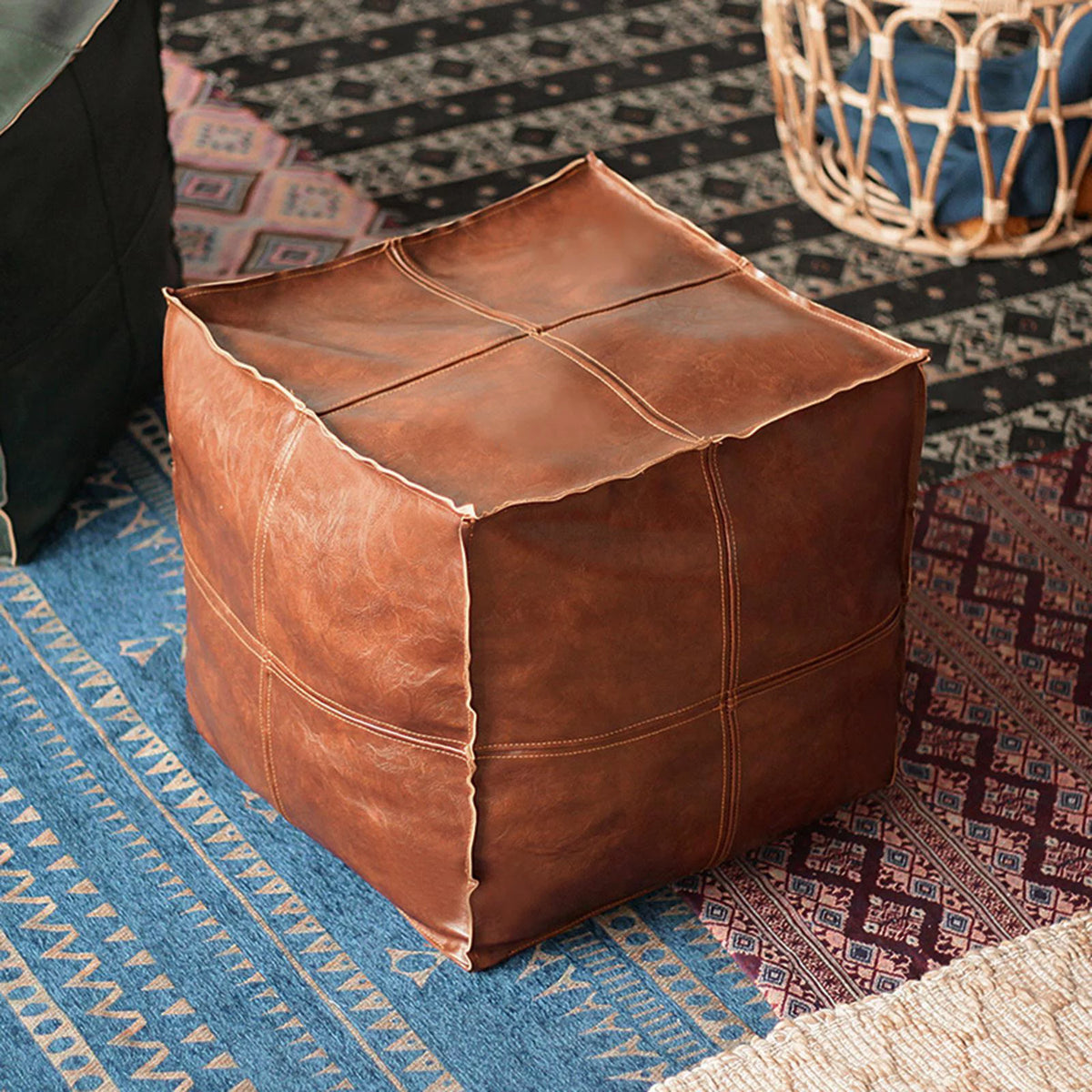 Square Brown Stool Cover Ottoman V4926