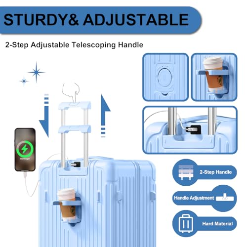 2 Piece Hardside Luggage Set with TSA Lock 20+28 Inch LightBlue B124593