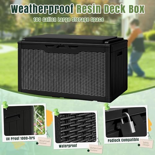 100 Gallon Resin Lockable Storage Box Black X112