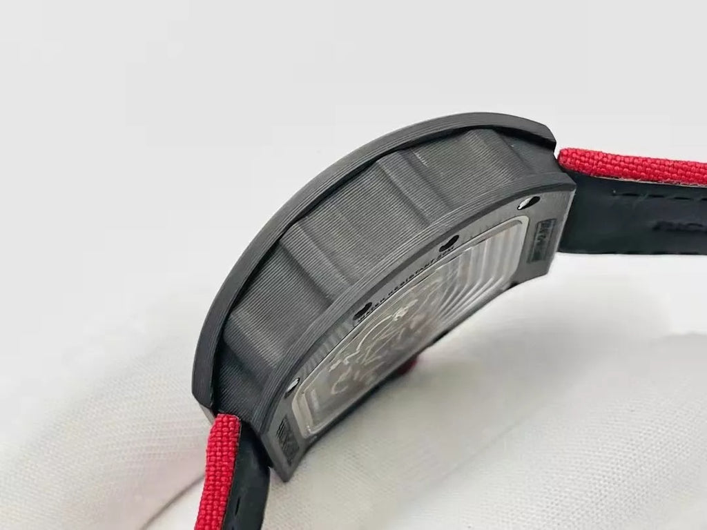 Skeleton Dial Black Bezel Red Canvas Strap D6370