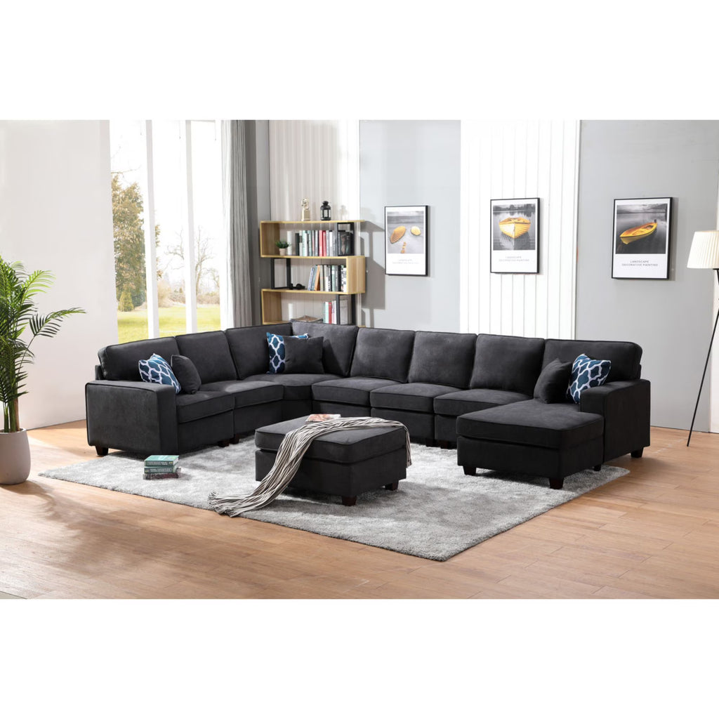 Dark Gray Woven 8Pc Modular Sectional Sofa Chaise and Ottoman F560