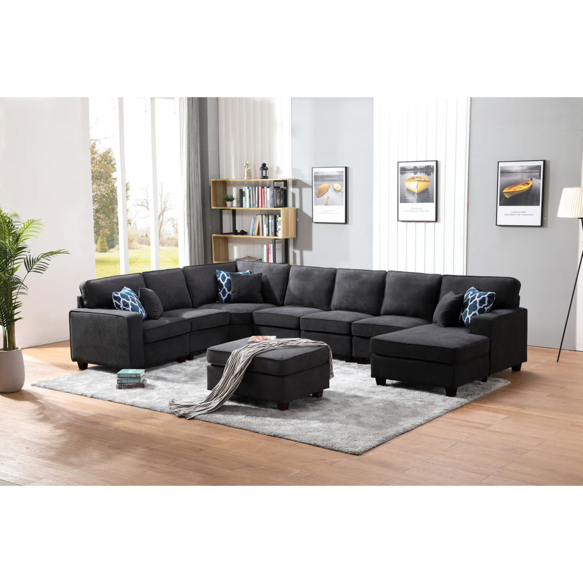 Dark Gray Woven 8Pc Modular Sectional Sofa Chaise and Ottoman F560