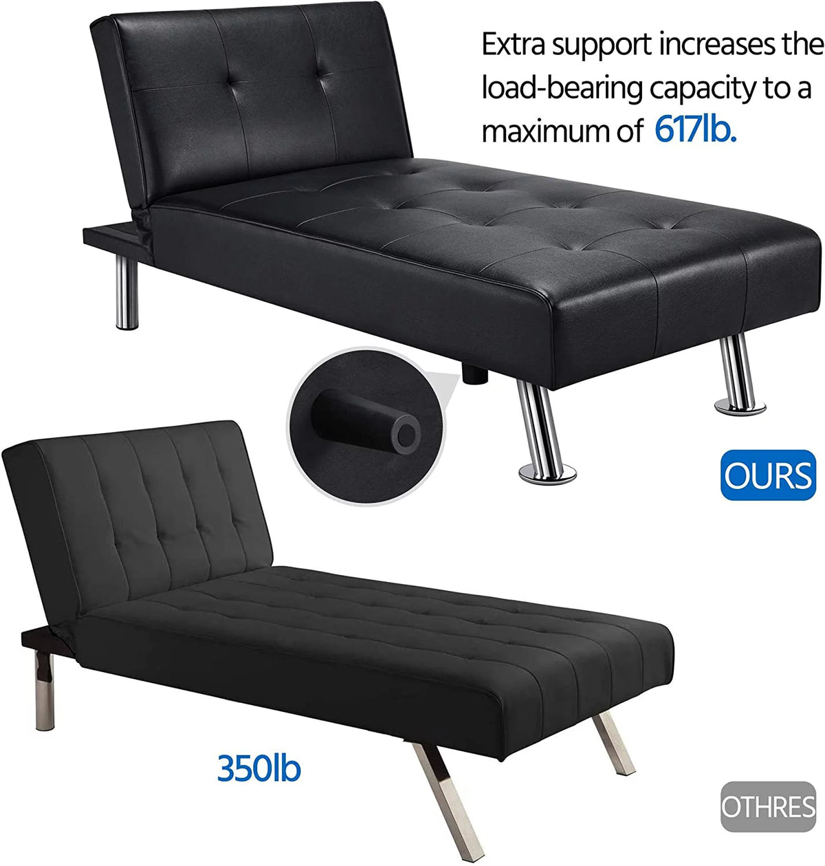 Black Faux Leather Sectional Sofa with Chaise Lounge U266114