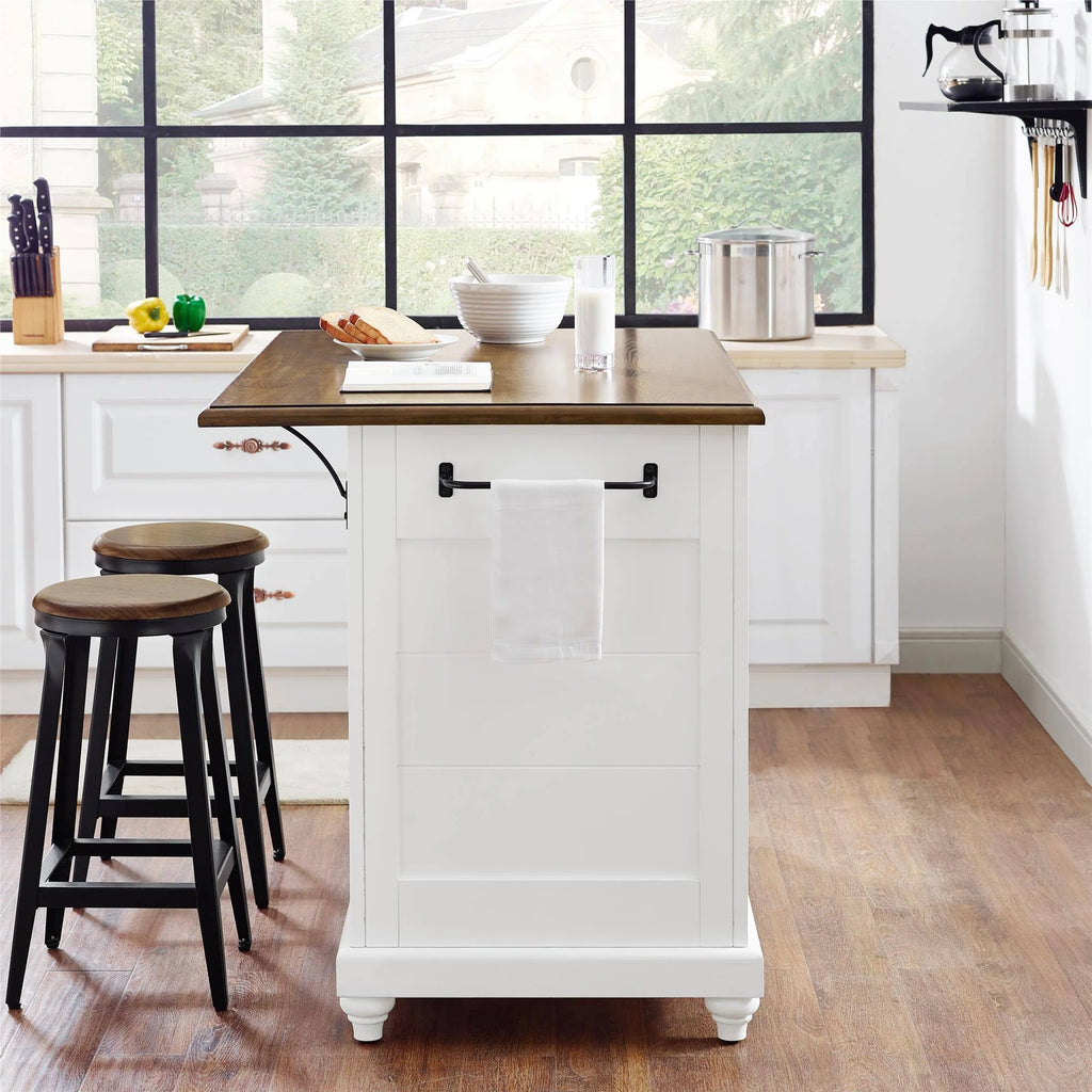 White Kitchen Island with 2 Stools W761
