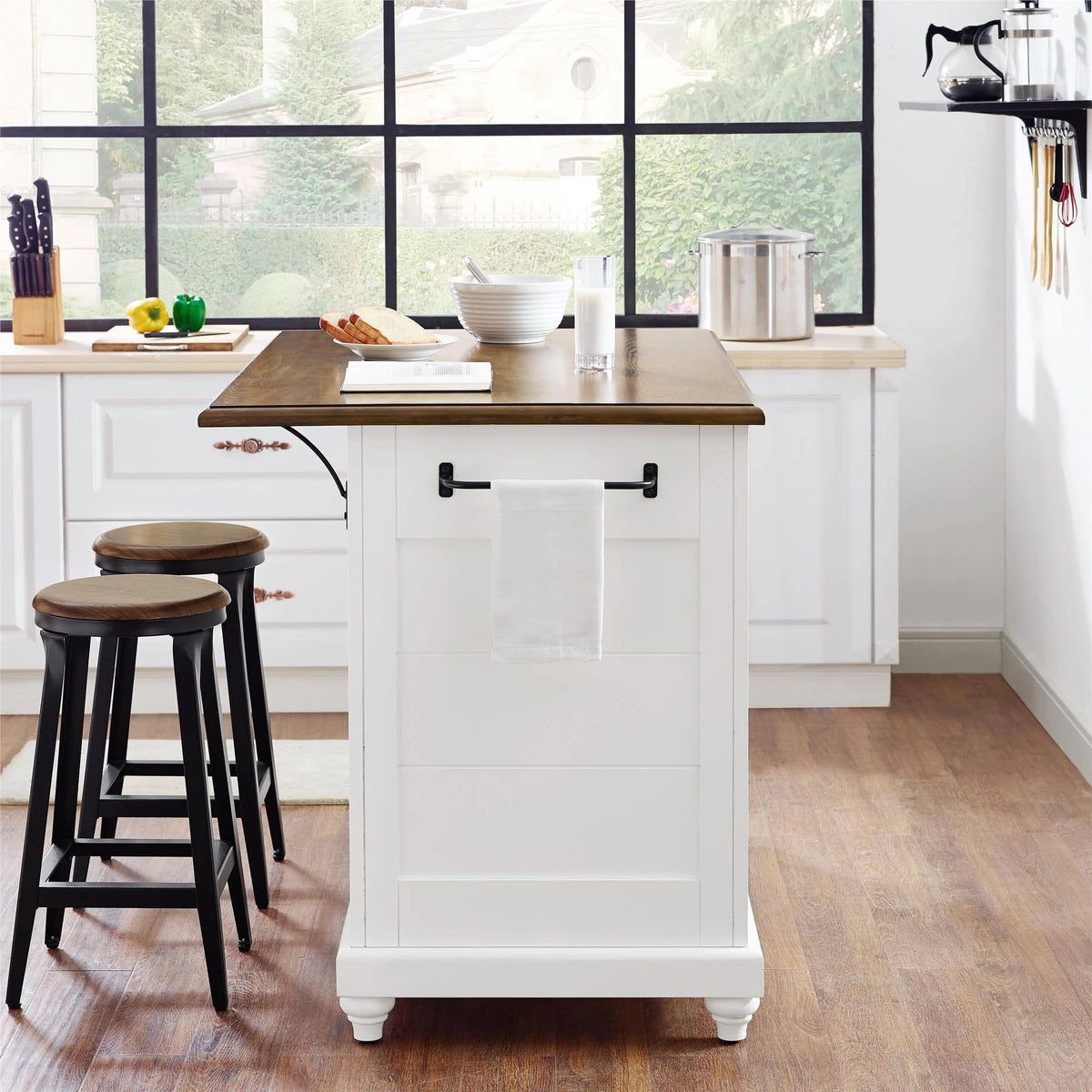 White Kitchen Island with 2 Stools W761