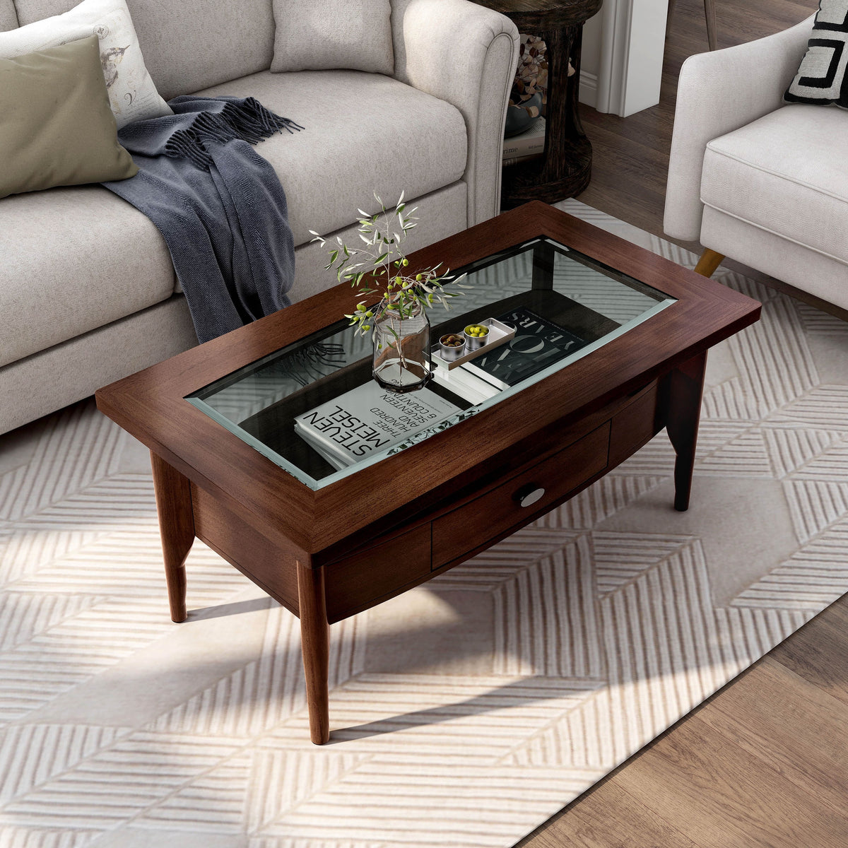 Dark Walnut 1-Drawer Wood Coffee Table H239