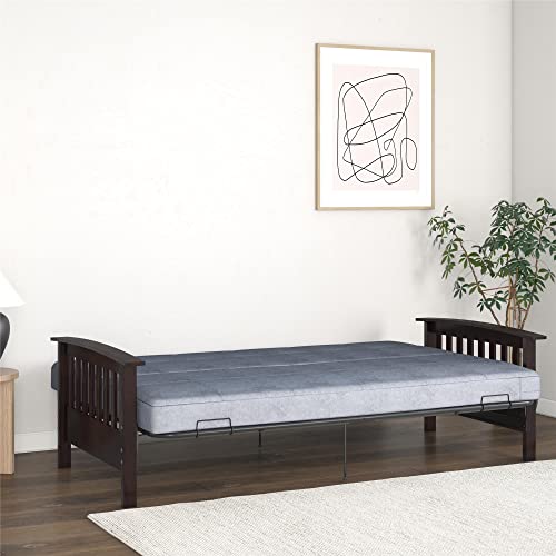 Brown Full Size Wood and Black Metal Futon Frame B20080
