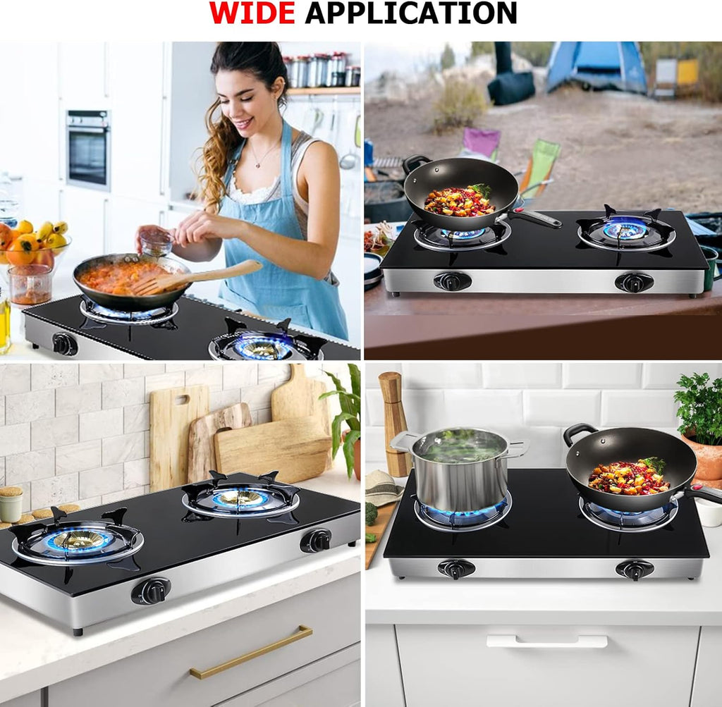 Propane Gas Cooktop 2 Burners Tempered Glass Auto Ignition R816