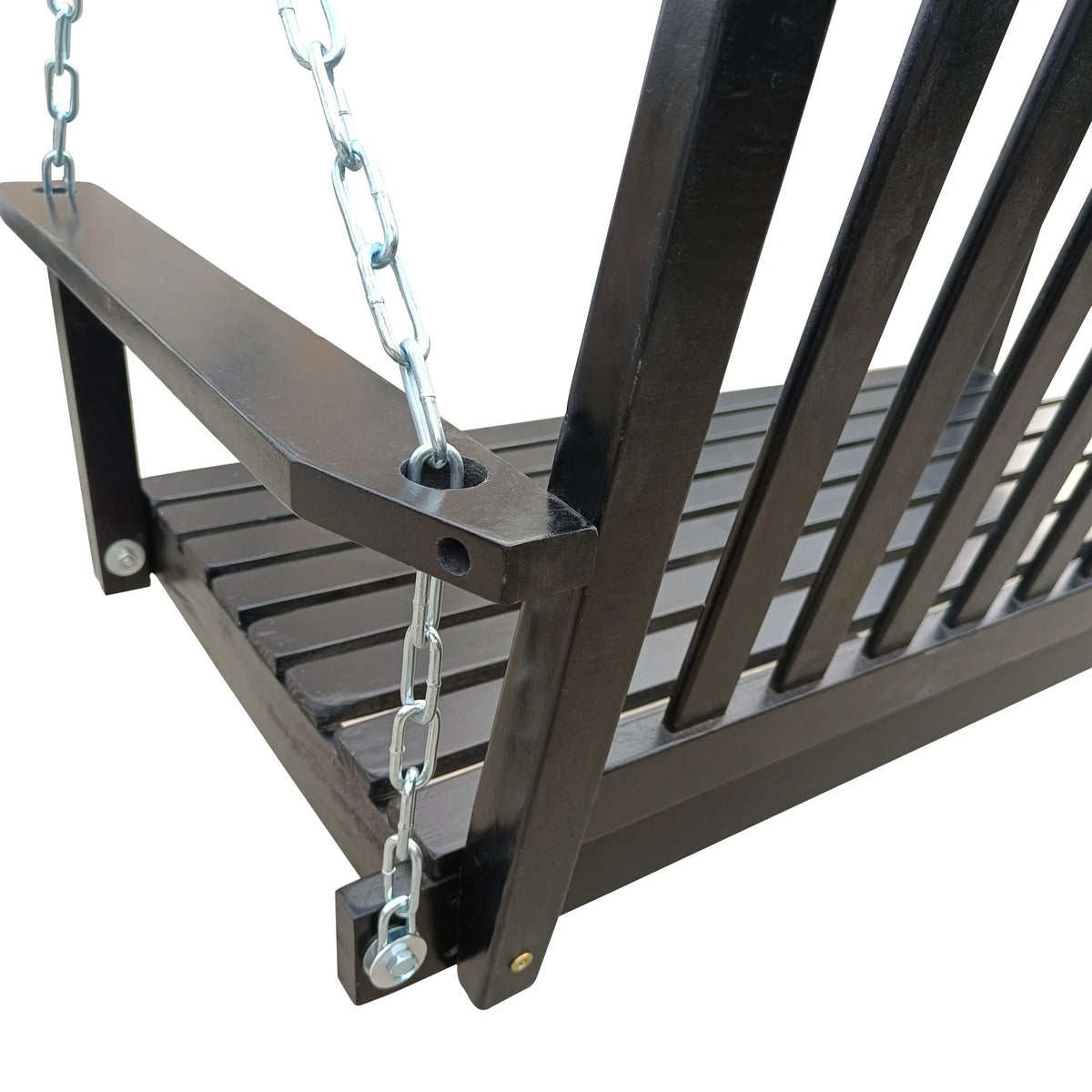 Black Wood Porch Swing with Armrests and Hanging Chains X17119