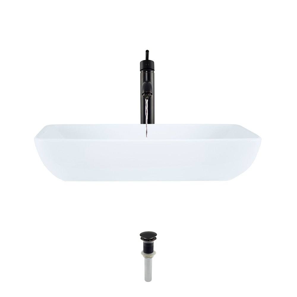 Vitreous China Rectangular Vessel Bathroom Sink with Faucet B1118