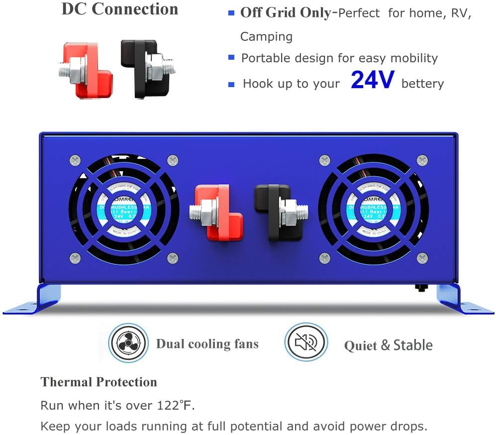 2000W Pure Sine Wave Power Inverter 24V DC to AC 120V with Remote Switch F209