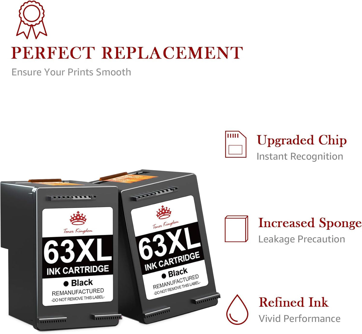 2 Pack Remanufactured Ink Cartridge for HP 63 63XL (2 Black) K36331