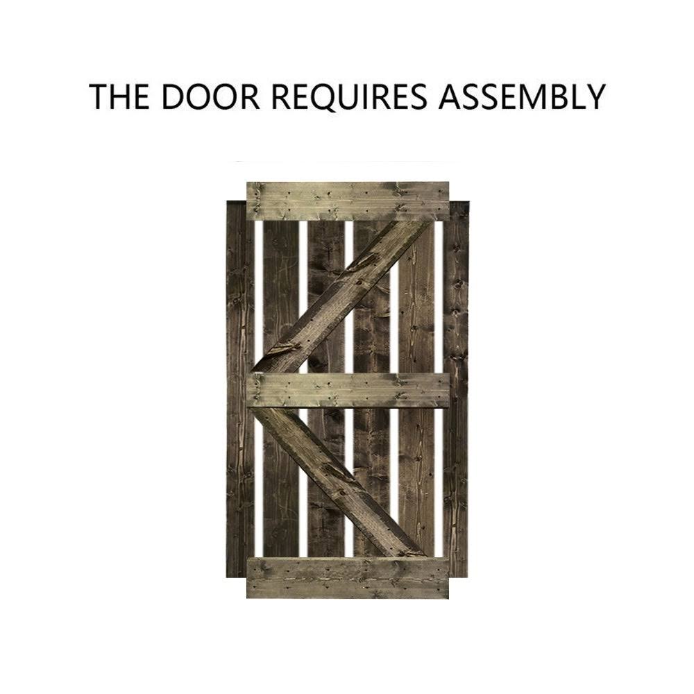 Solid Weather Oak Stained Knotty Pine Wood Interior Sliding Barn Door with Hardware Kit R20858