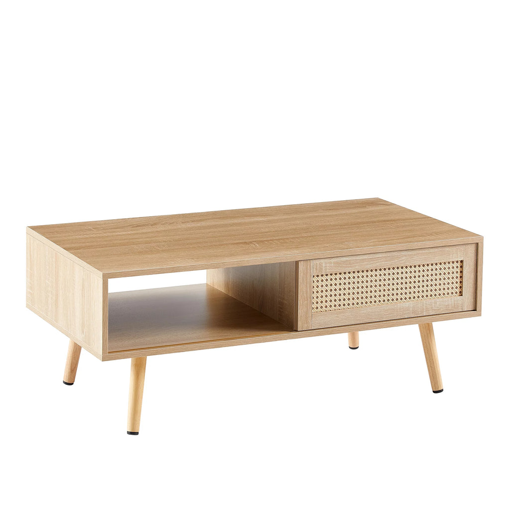 41.34" Rattan Coffee Table with Sliding Door Storage O572