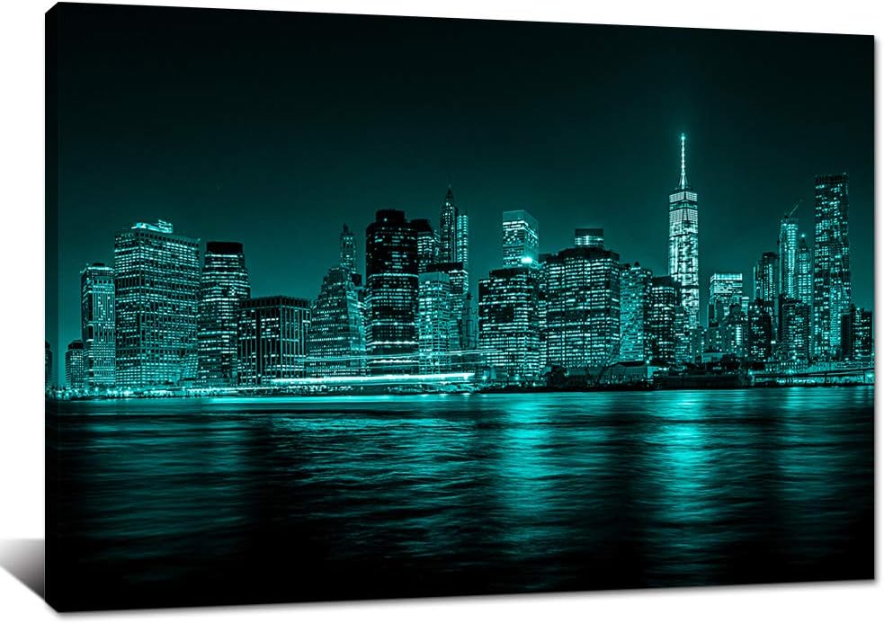 Teal Cityscape Canvas Wall Art 24x36 H3666
