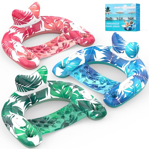 3 Pack Inflatable Pool Float Chairs with Cupholders & Handles S377