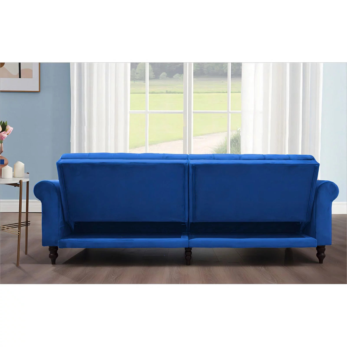 Blue Velvet Convertible Sofa Bed A9106
