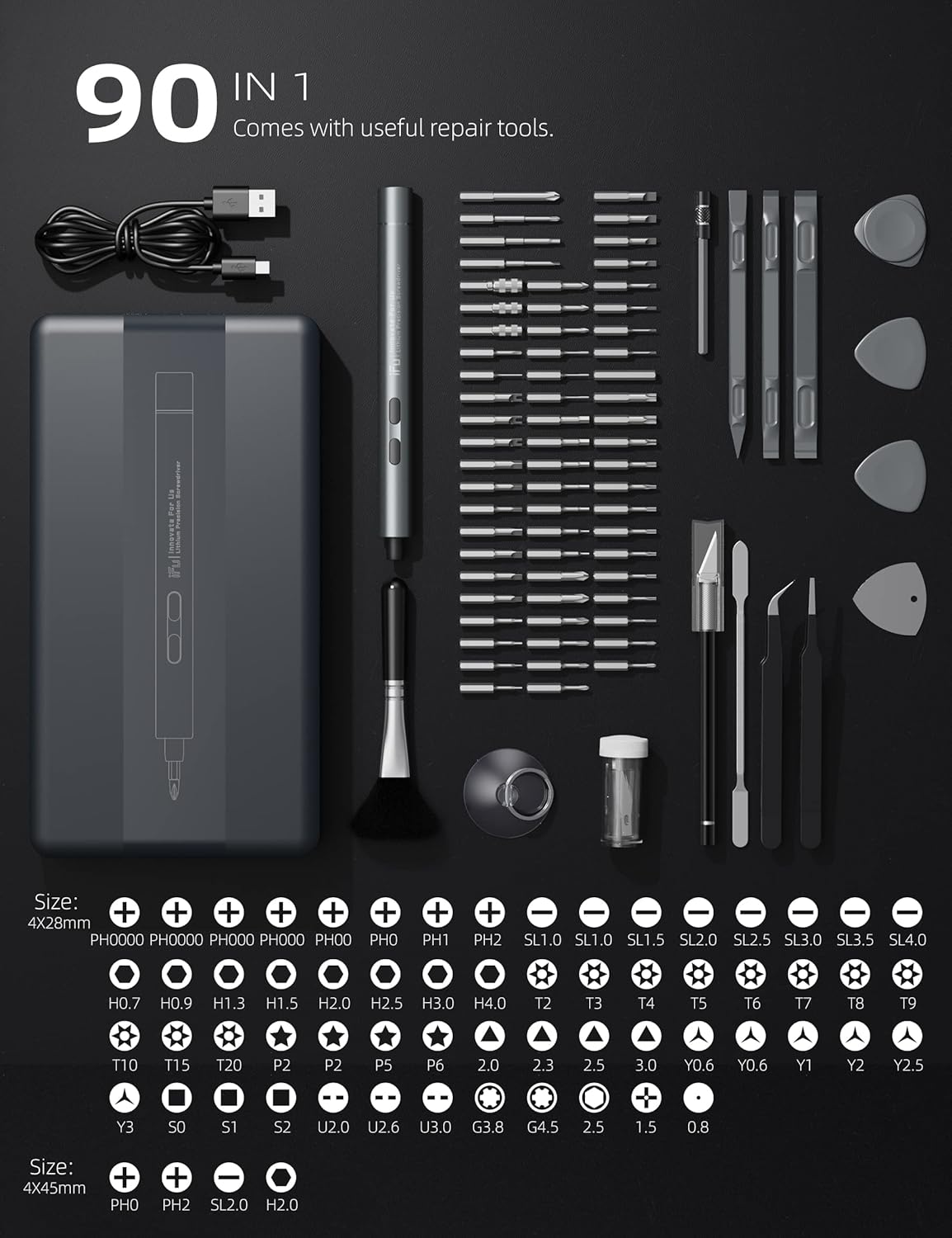 90 in 1 Precision Cordless Electric Screwdriver with LED Light R50952