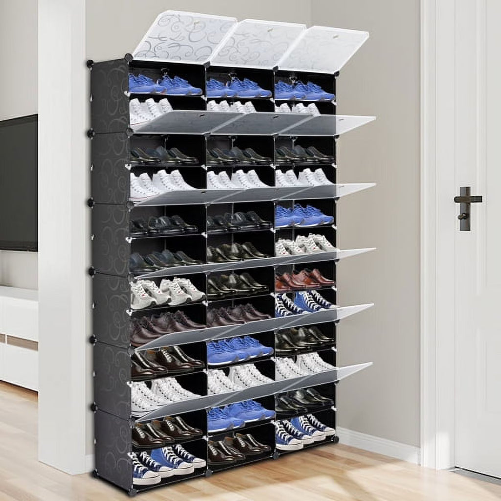 Black 12-Tier Expandable Shoe Rack Tower Storage Cabinet P109689